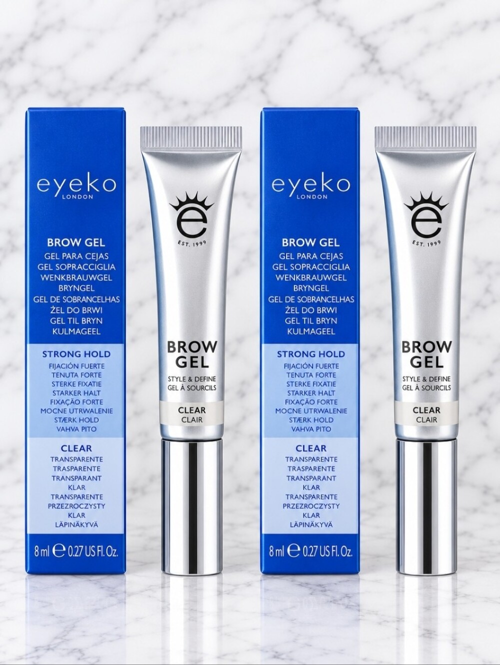 2 x Eyeko London Clear Brow Gel Strong Hold .27oz/8ml each Full Size NIB's!